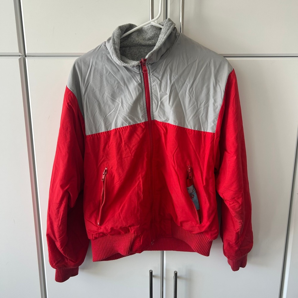 Vintage Weather Breaker Reversible Red Grey Fleece Lined Bomber Jacket Small